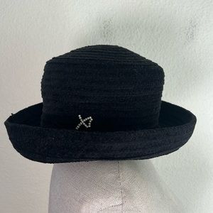 Vintage Betmar Felt Black Bowler, Derby Hat with Crystal Detailee Hat Band